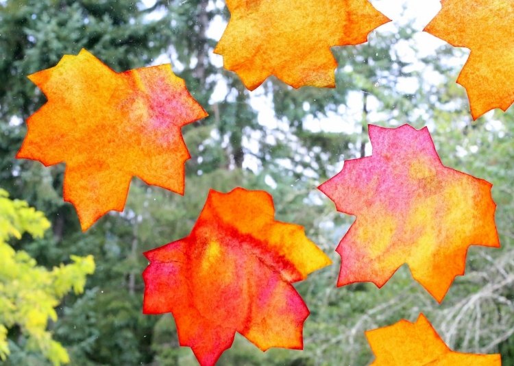 découpage coloriage feuilles automne papier décorer fenêtres