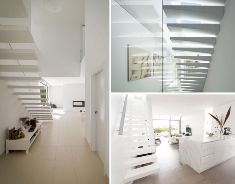 escalier-moderne blanc marches suspendues minimalistes
