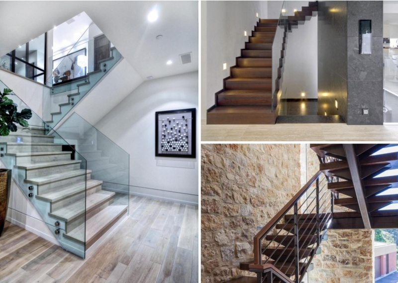 escalier-moderne bois revêtement sol murs harmonieux