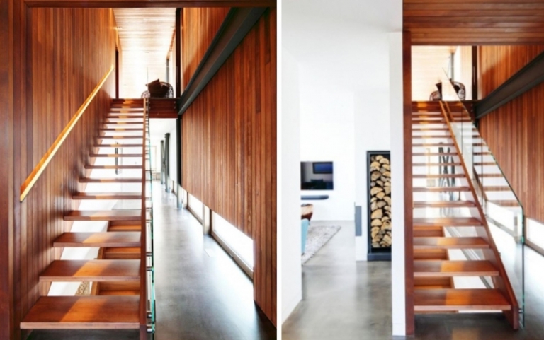 escalier-moderne bois sans contremarches rampe verre