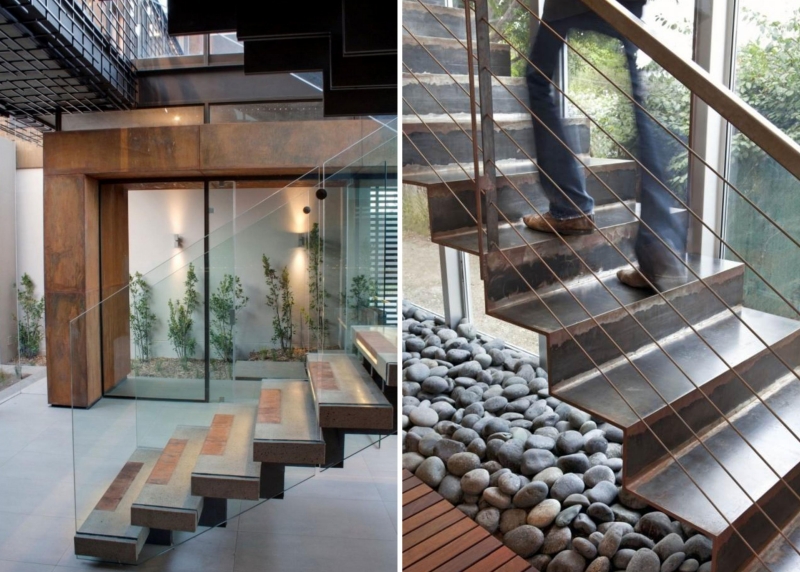 escalier-moderne granit acier corten escalier métallique