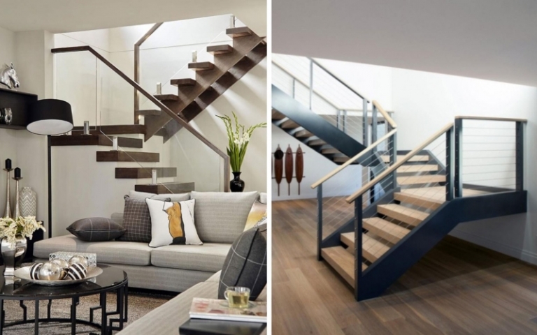 escalier-moderne marches bois main courante assorite