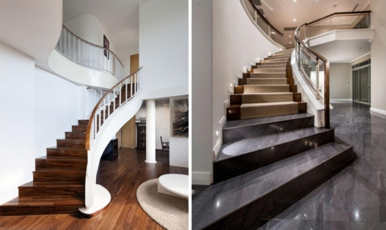 escalier-moderne tournant bois granit noir