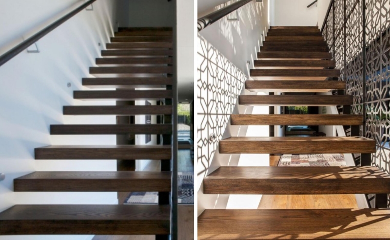 escaliers modernes marches suspendues bois massif