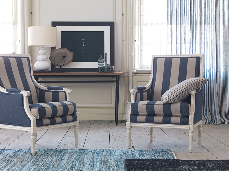 fauteuils vintage tissus ameublement rayés blanc bleu