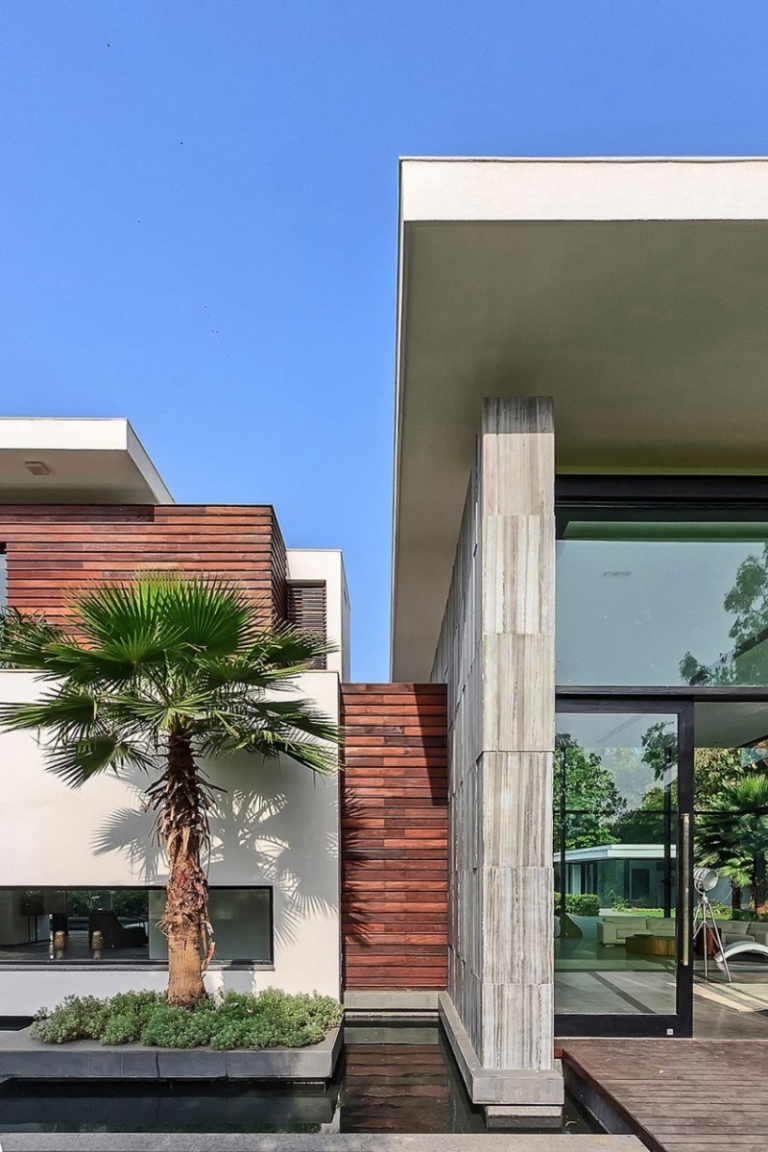 façade maison-design de luxe bois béton acier verre