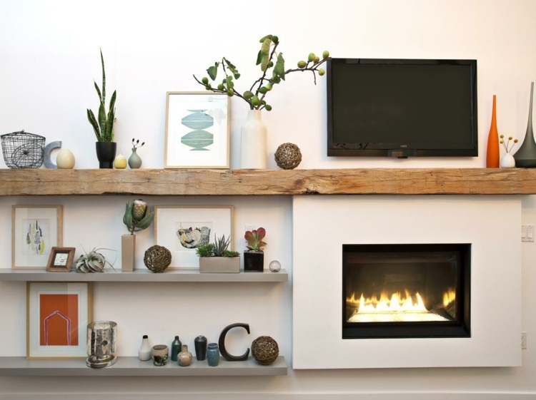 Fixation murale tv et cheminée sur le même mur en 39 idées Désign Couleur cheminée