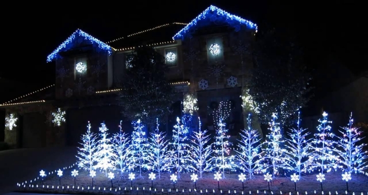 déco Noël guirlande lumineuse extérieur-arbres-maison