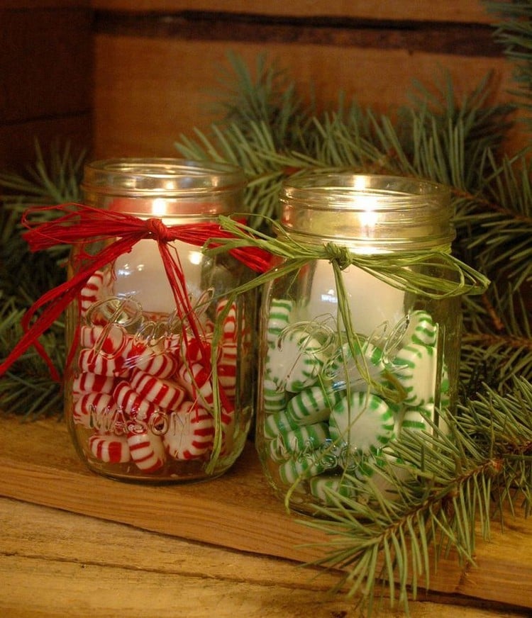idees-deco-Noel-sucreries-vert-rouge-bougies-blanches idées déco Noël