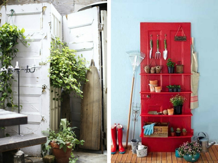 idées-déco-jardin-vieilles-portes-paravent-rustique-support-outils-jardinage