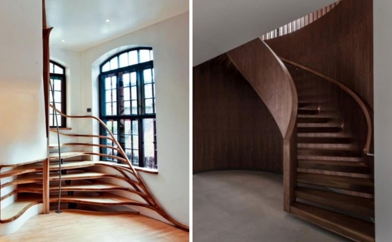 idées escalier-moderne bois formes arrondies