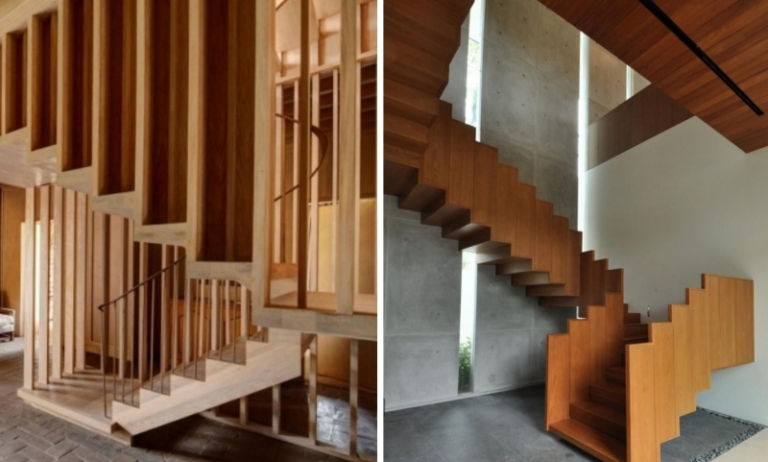 idées escalier-moderne bois rampe assortie
