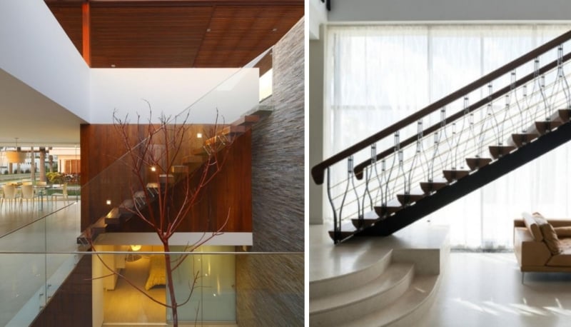 idées escalier-moderne limon central rampe verre métal bois
