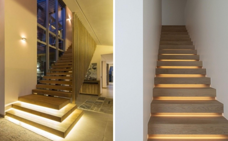 idées escalier moderne marches bois lumineuses