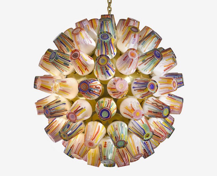 lustre-design-rond-motifs-multicolores-verre-dépoli-Lasvit lustre design