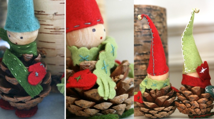 lutins Noël cônes perles bois feutrine décoration-scandinave