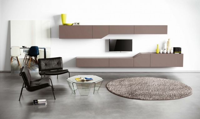 meuble-modulable-salon-café-lait-écran-tv-plat-chaises-cuir-table-basse-blanche meuble modulable salon