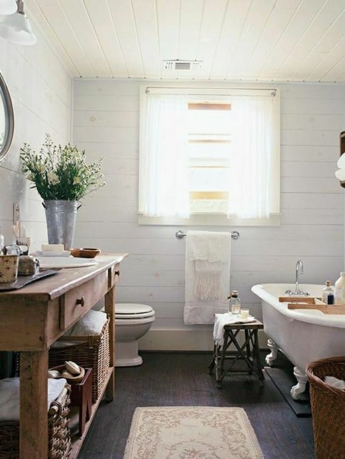 meuble salle de bain bois baignoire pieds style campagne chic