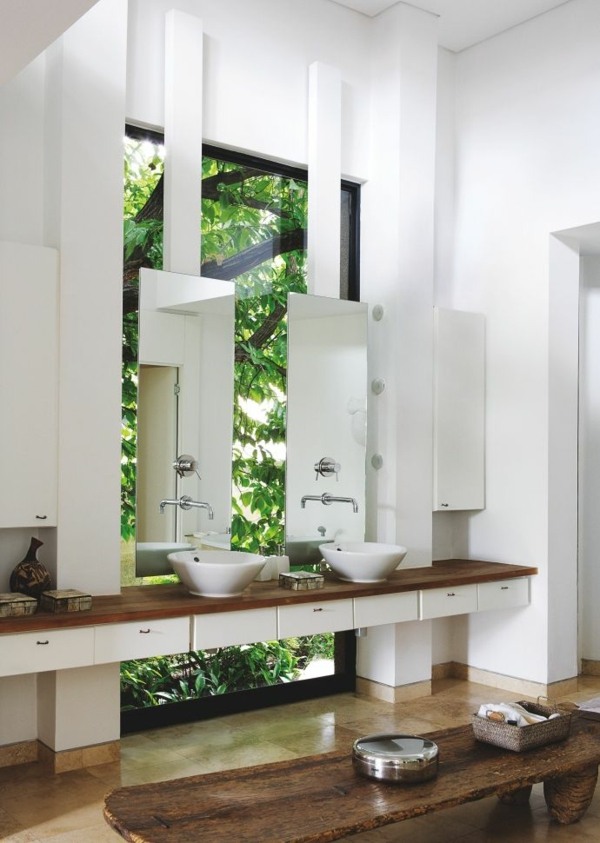 meuble salle de bain bois blanc deux vasques miroirs
