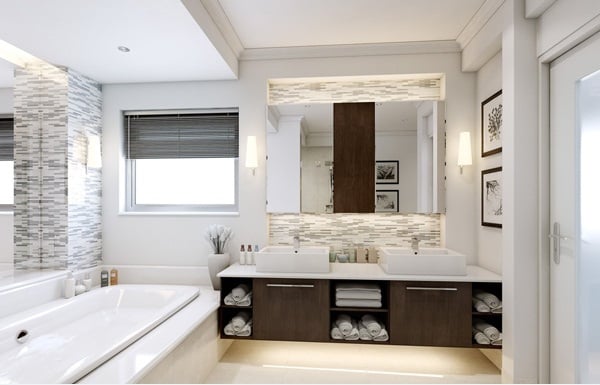 meuble de salle de bain double vasque bois rangement serviettes
