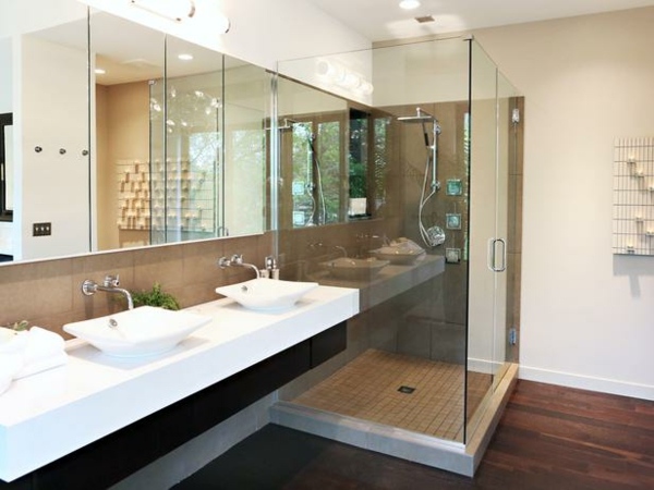 meuble salle de bain graphique vasques poser cabine douche