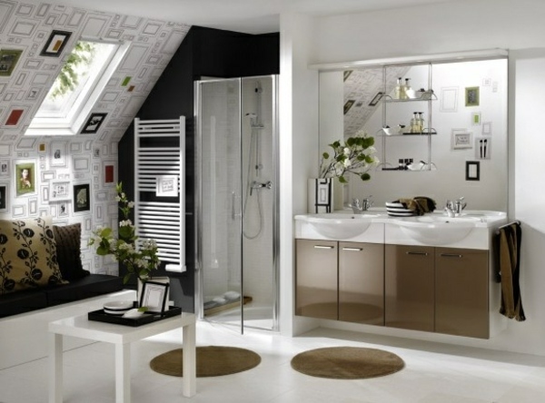 meuble salle de bain suspendu taupe blanc grand miroir