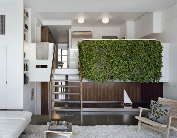 mezzanine design blanc bois mur végétal-intérieur