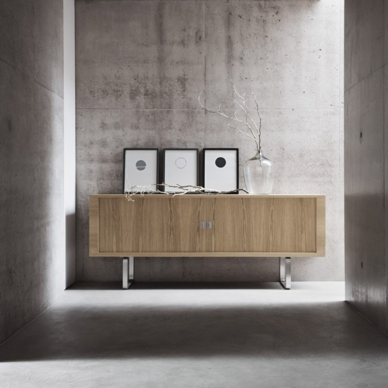 mobilier-beton-corridor-design-mural-béton-commode-bois-moderne