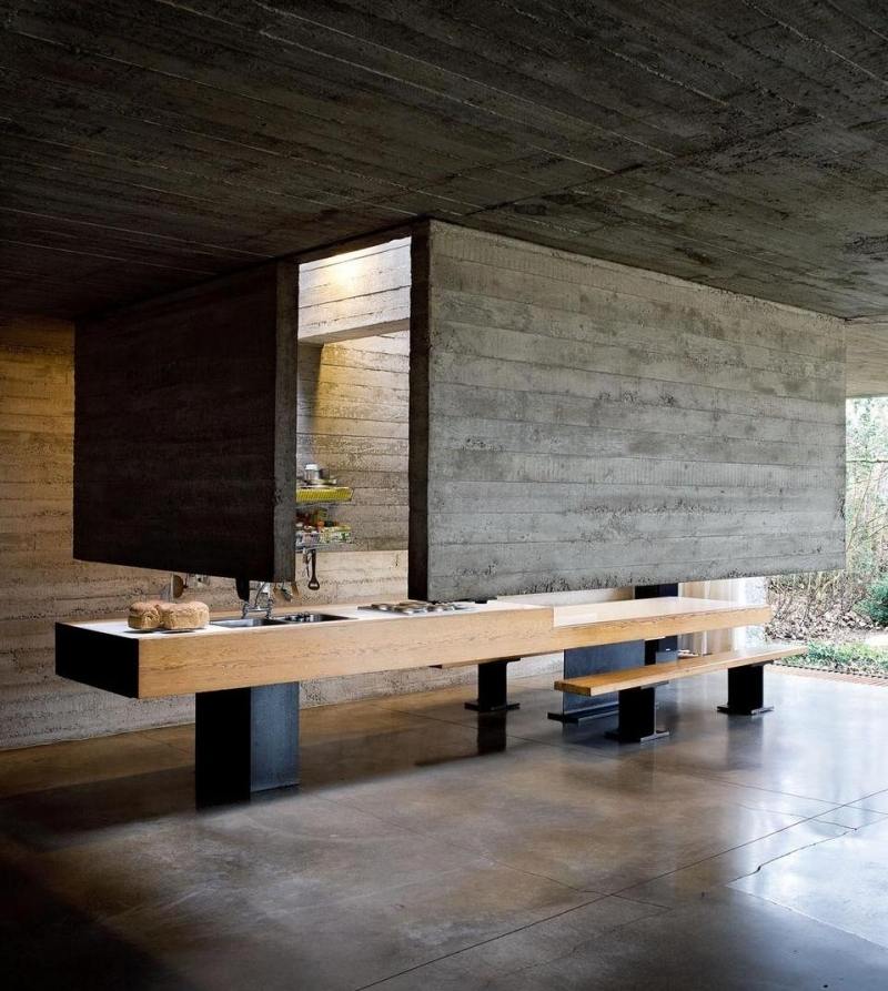 mobilier-beton-cuisine-minimaliste-revêtement-mural-béton-plancher-carrelage-grand-format
