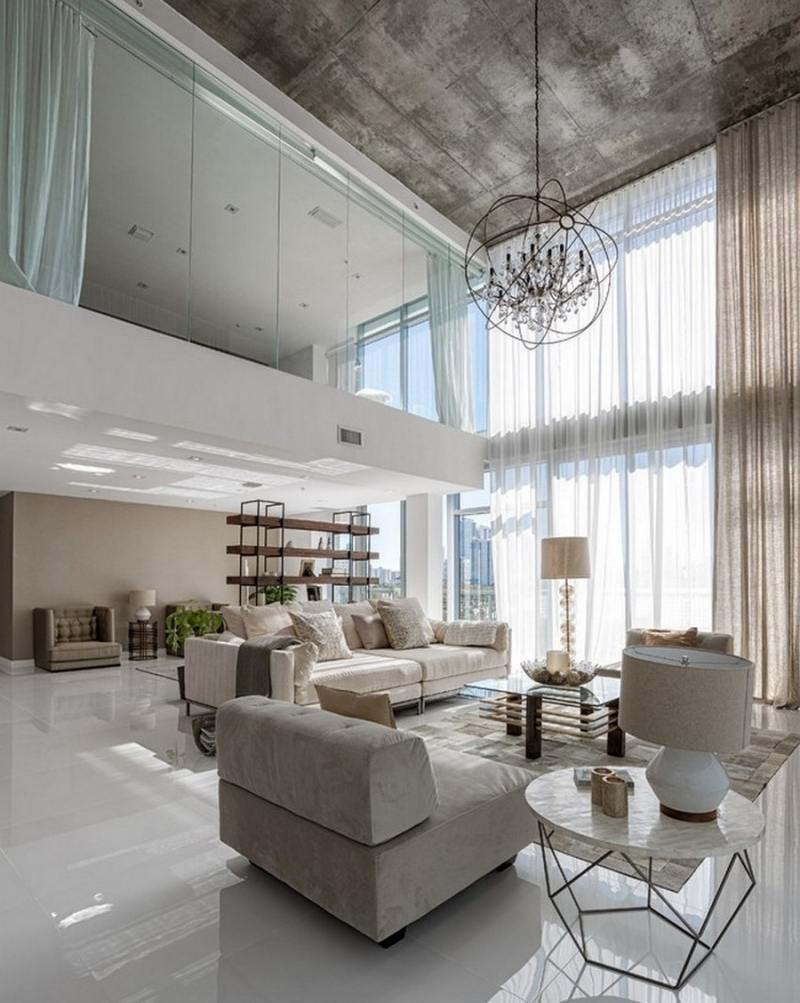 mobilier-beton-plafond-béton-canapé-blanc-tale-basse-design-géométrique mobilier béton