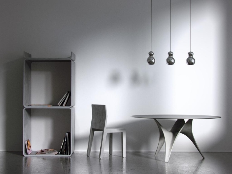 mobilier-beton-table-ronde-chaise-système-rangement-modules-béton mobilier béton
