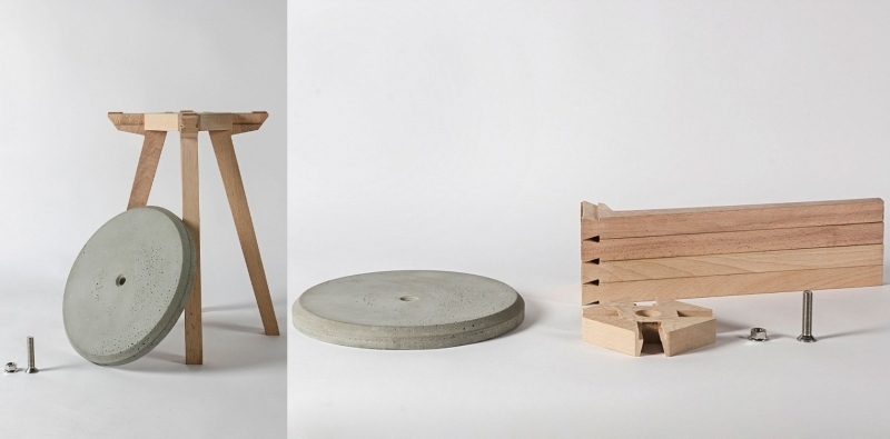 mobilier-beton-tabouret-table-appoint-plateau-béton mobilier béton