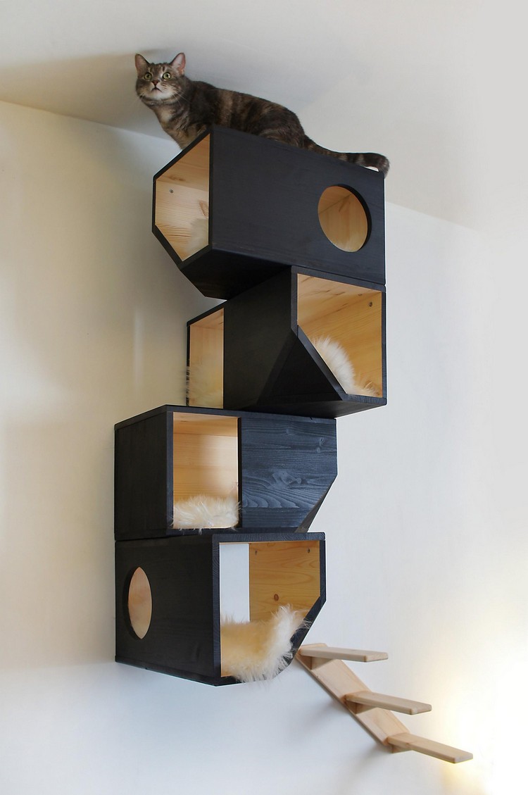 niche pour chat en bois variante peinture noire
