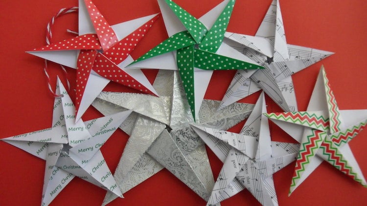 origami de Noël facile idée-étoiles-5-branches-papier-coloré