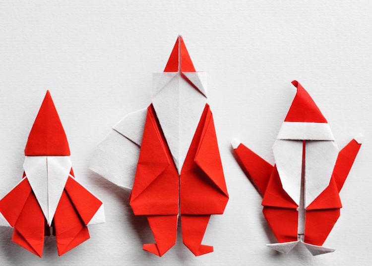 origami de Noël acile-idée-papier-blanc-rouge-Père-Noël