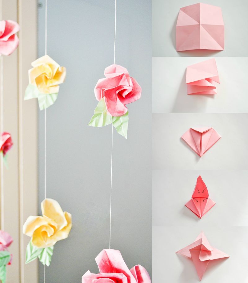 origami-facile-pliage-papier-forme-rose-faire-guirlandes