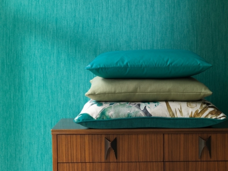 papier peint intissé turquoise Colourblock tissus ameublement assortis