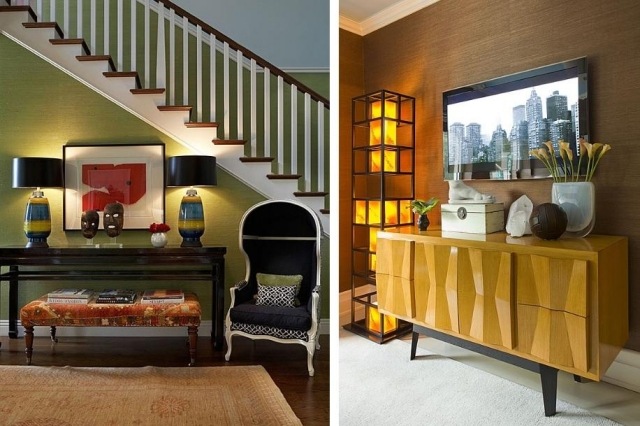 peinture-couloir-vert-olive-marron-déco-meubles-design