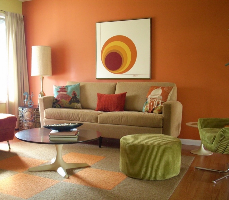 peinture-murale-chambre-coucher-canape-droit-orange-ottoman