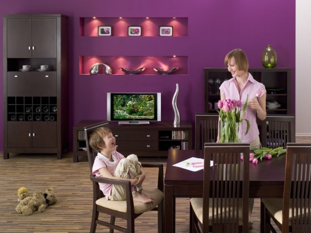peinture-salon-violet-table-manger-chaise-armoire-rangement