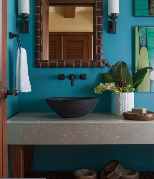 plan vasque pierre grise vasque pierre noire peinture bleu