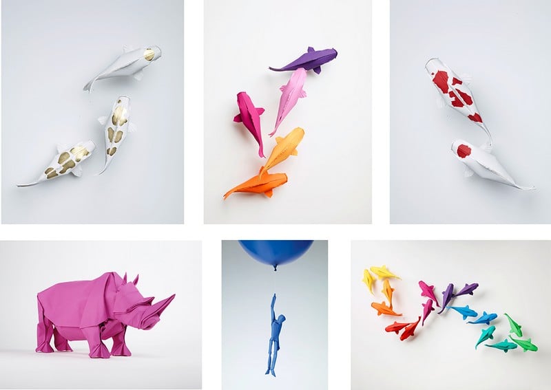pliage-papier-origami-complexe-forme-carpe-koï-rhinocéros