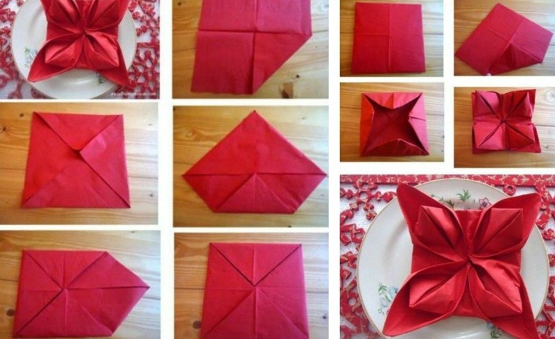 pliage-serviette-Noel-fleur-rouge-serviette-papier
