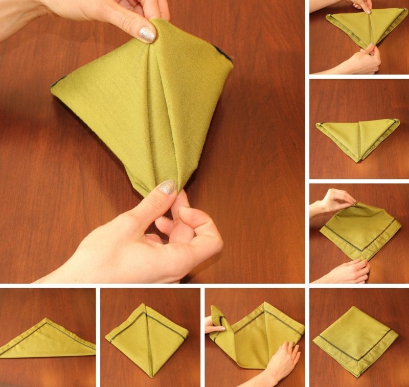 pliage-serviette-Noel-pyramide-classique-jaune pliage de serviette pour Noël