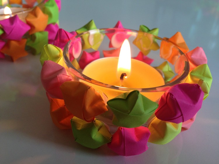 porte-bougie décoré étoiles chance origami Noël facile