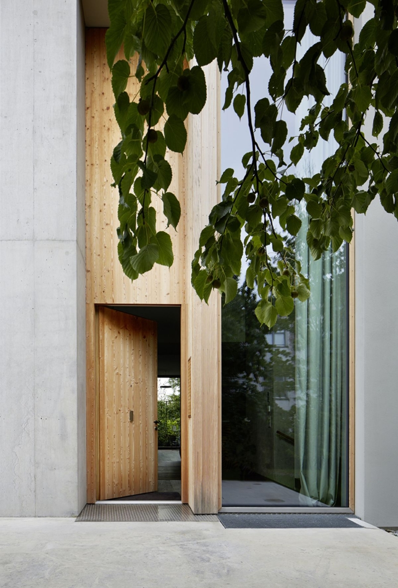 porte d'entrée bois massif façade bois verre villa moderne