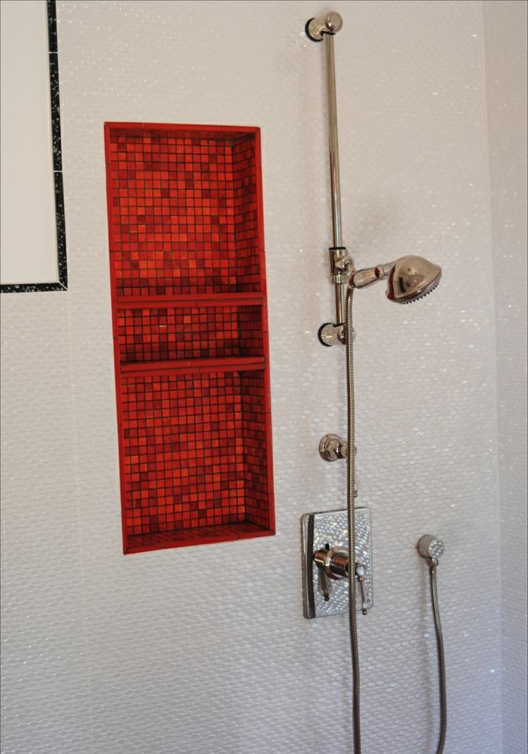 robinet douche vintage niche rangement mosaique rouge