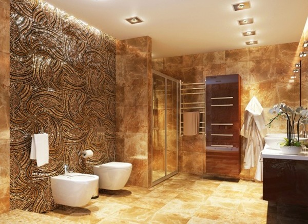 salle de bain opulente marbre marron impérial bidet wc