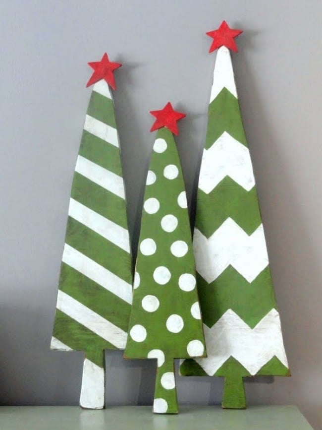 sapins Noël bois peint blanc vert décoration Noël-originale