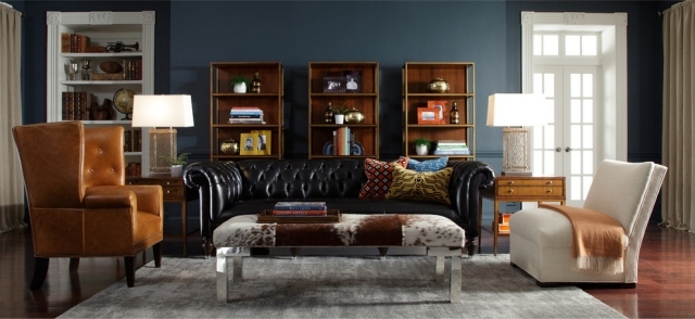 style-masculin-appartement-celibataire-canapé-cuir-fauteul-marron-ottoman-faux-cuir